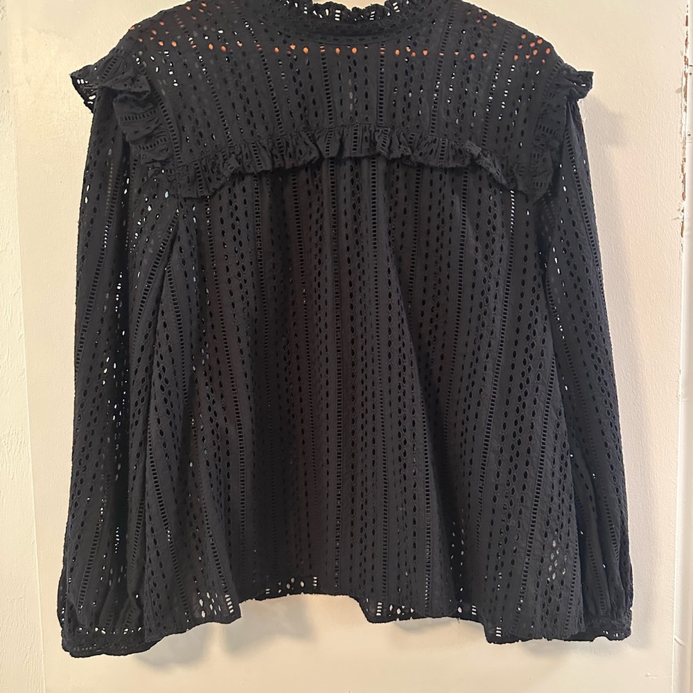 Elegant Black Eyelet Women's Top